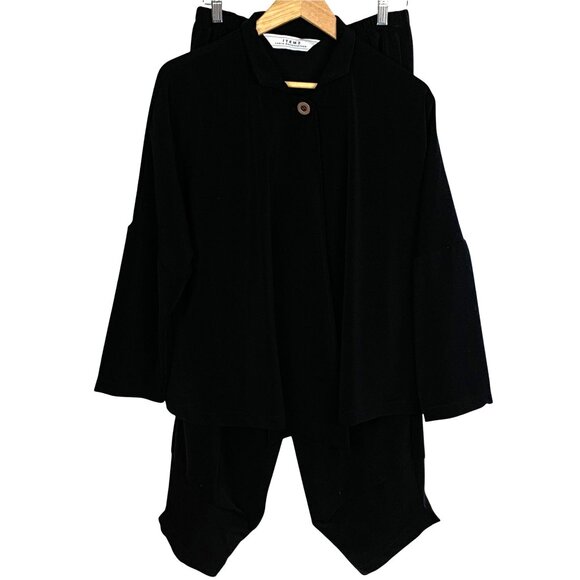 Itemz Chris Baumgartner Lagenlook Pants 1 Button Jacket 2-Piece Set Black - Picture 2 of 12